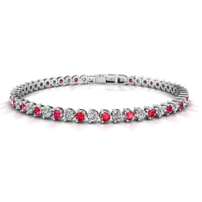 Ladies bracelets animal themes-Round Brilliant Diamond and Ruby 3 Claw Bracelet BRDR45512