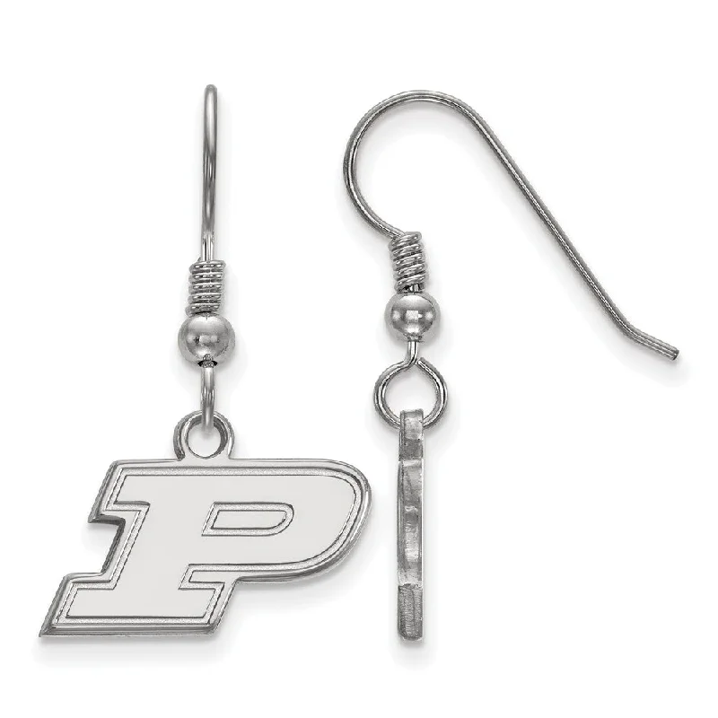 Ladies earrings holiday gifts-Sterling Silver Purdue XS (Tiny) Dangle Wire Earrings