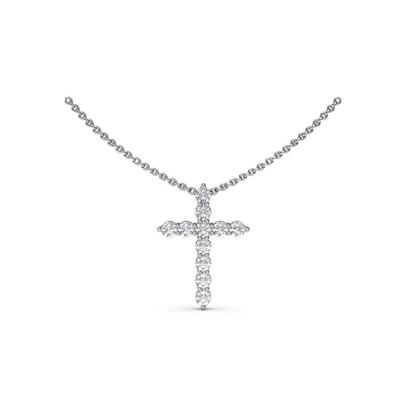 Ladies necklaces engagement gifts-Diamond Prong Cross Necklace P5119