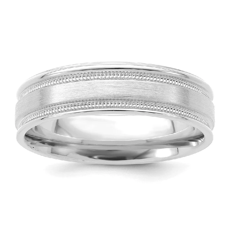 Ladies ring ethnic style-6mm 14K White or Yellow Gold Light Milgrain Grooved Comfort Fit Band