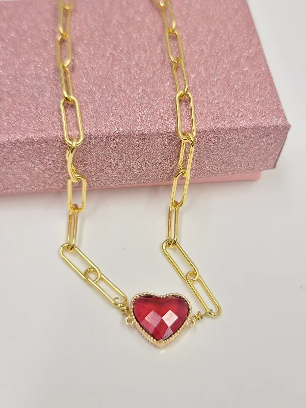 Ladies necklaces lightweight feel-Heart Paperclip Chain Necklace