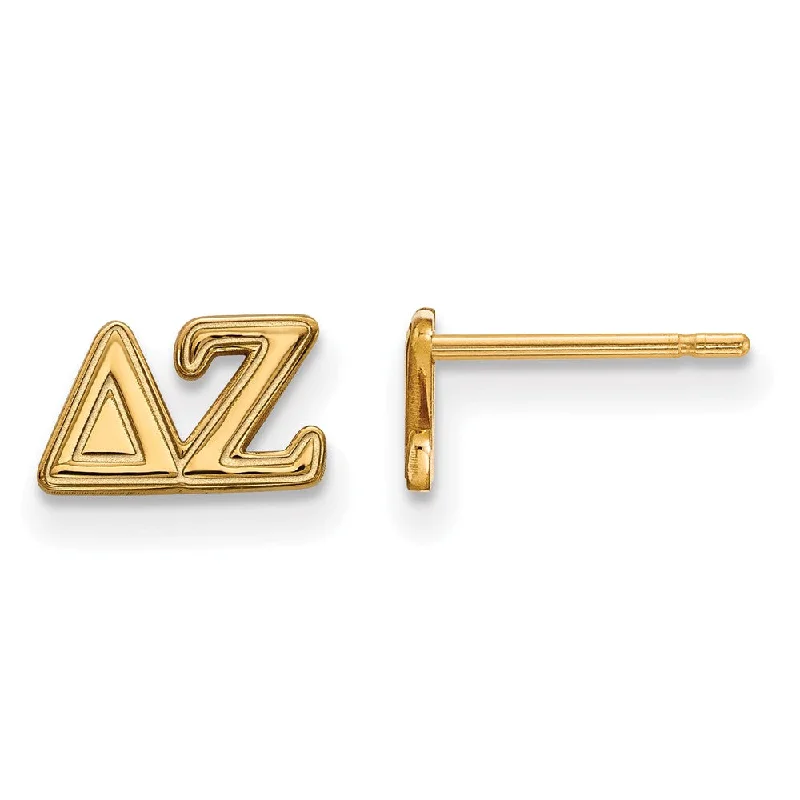 Ladies earrings synthetic stones-14K Plated Silver Delta Zeta XS Greek Letters Post Earrings