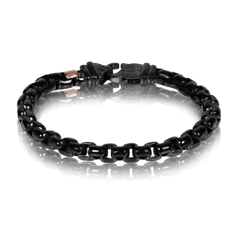 Ladies bracelets cute styles-A.R.Z Men's Black Round Box Link  8.5 Bracelet