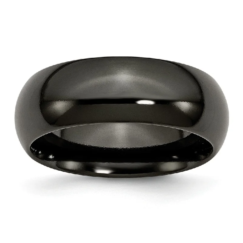 Ladies ring niche brands-Black Titanium 8mm Polished Domed Comfort Fit Band