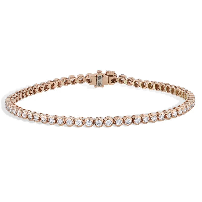 Ladies bracelets colorful gems-Semi-Bezel Diamond Pink Gold Tennis Bracelet