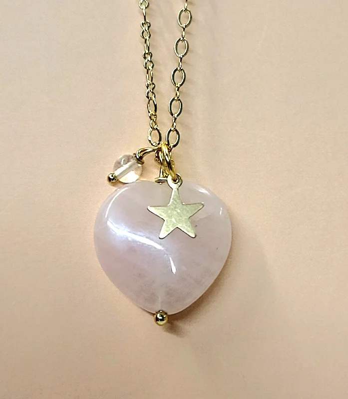 Ladies necklaces 2025 trends-Rose Quartz Heart Charm Necklace