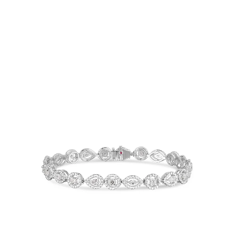 Ladies bracelets boho chic-18kt White Gold Dolcetta Alternating 3 Stone Diamond Bracelet