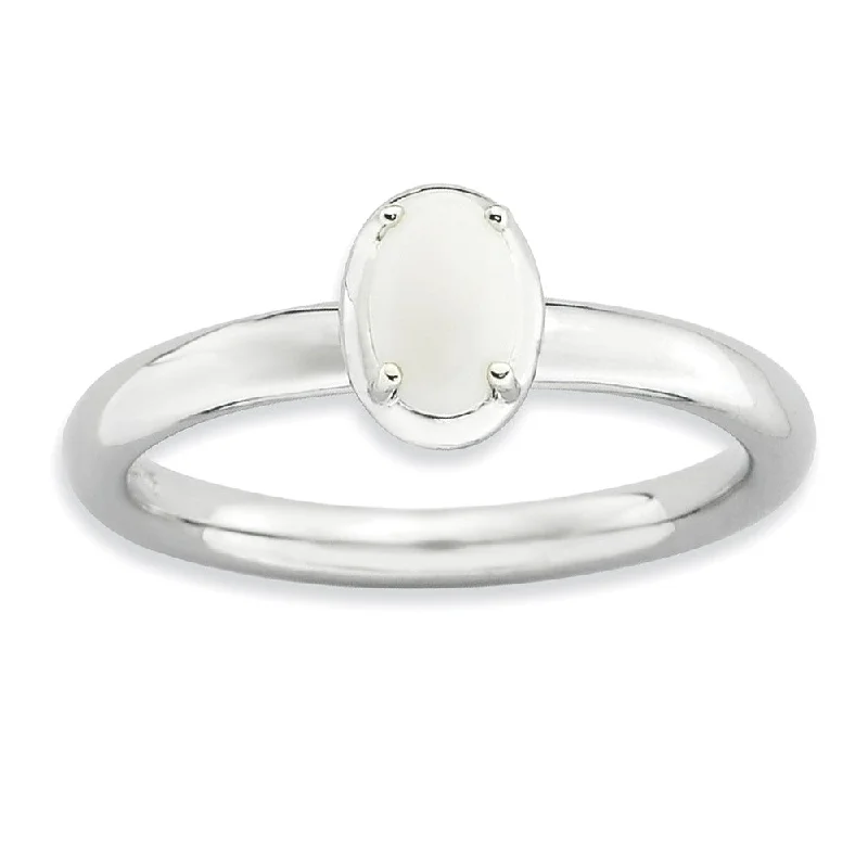 Ladies ring collectible value-Sterling Silver Stackable White Agate Ring