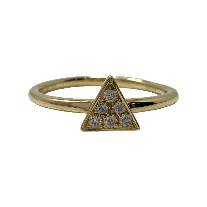 Ladies ring mature appeal-14K Gold Ring with Triangular Shaped Pave Diamond Embellished Center Piece