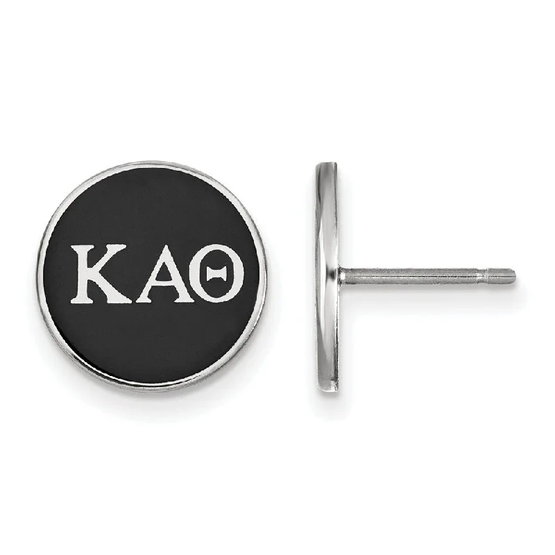 Ladies earrings sapphire gems-Sterling Silver Kappa Alpha Theta Black Enamel Disc Post Earrings