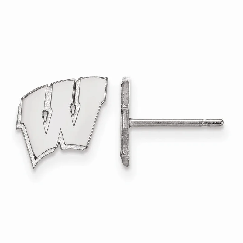 Ladies earrings custom options-14k White Gold University of Wisconsin XS (Tiny) 'W' Post Earrings