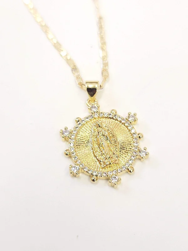 Ladies necklaces heart pendants-Virgen CZ Necklace