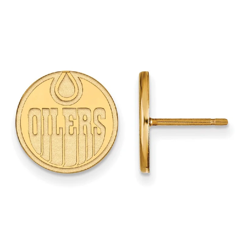 Ladies earrings modern designs-14k Yellow Gold NHL Edmonton Oilers Small Post Earrings