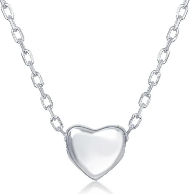 Ladies necklaces couple matching-Sterling Silver Small Shiny Heart Design Necklace