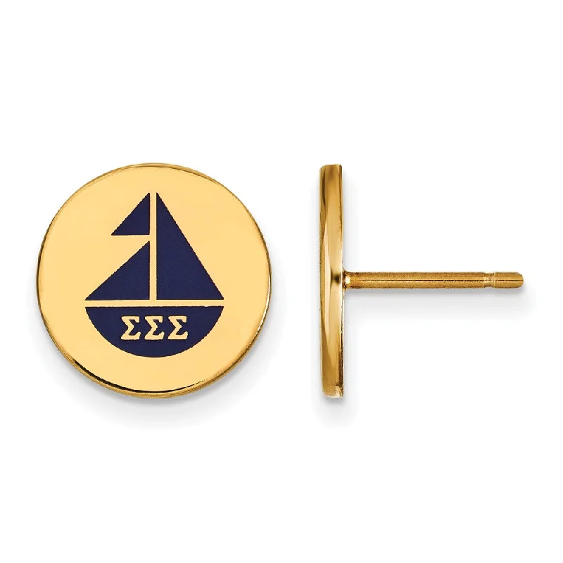 Ladies earrings age suitability-14K Plated Silver & Enamel Sigma Sigma Sigma Sailboat Post Earrings