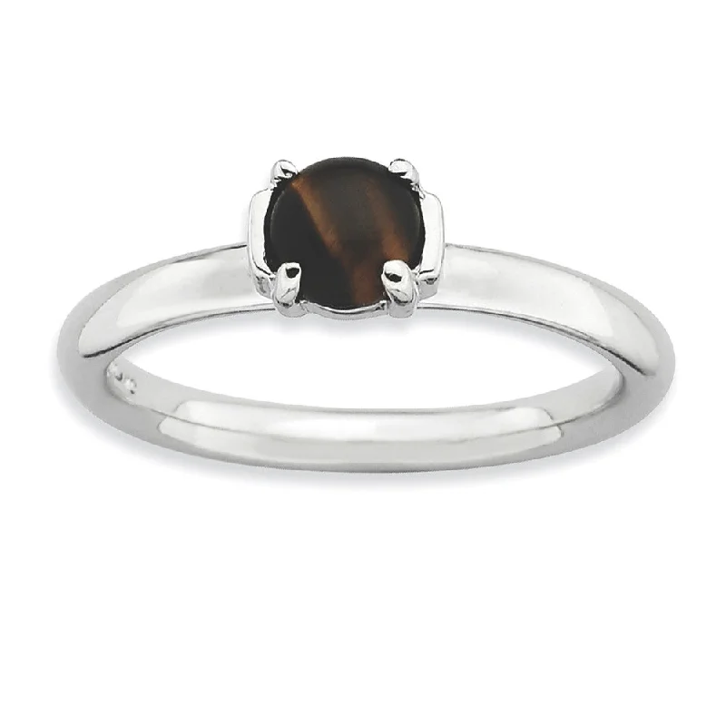 Ladies ring ethnic style-Silver Stackable Tiger's Eye Ring