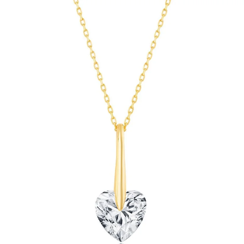 Ladies necklaces discount offers-Classic Women's Necklace - Gold Plated Sterling Silver 10mm Heart CZ | M-6779-GP