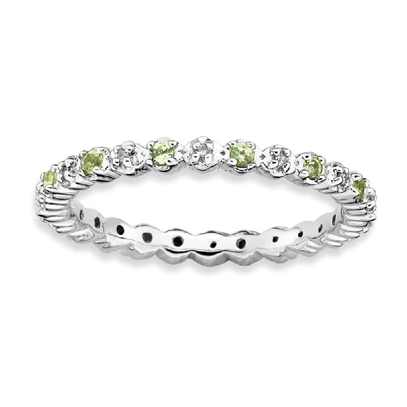 Ladies ring Valentine’s Day-2.25mm Stackable Peridot & .04 Ctw HI/I3 Diamond Silver Band