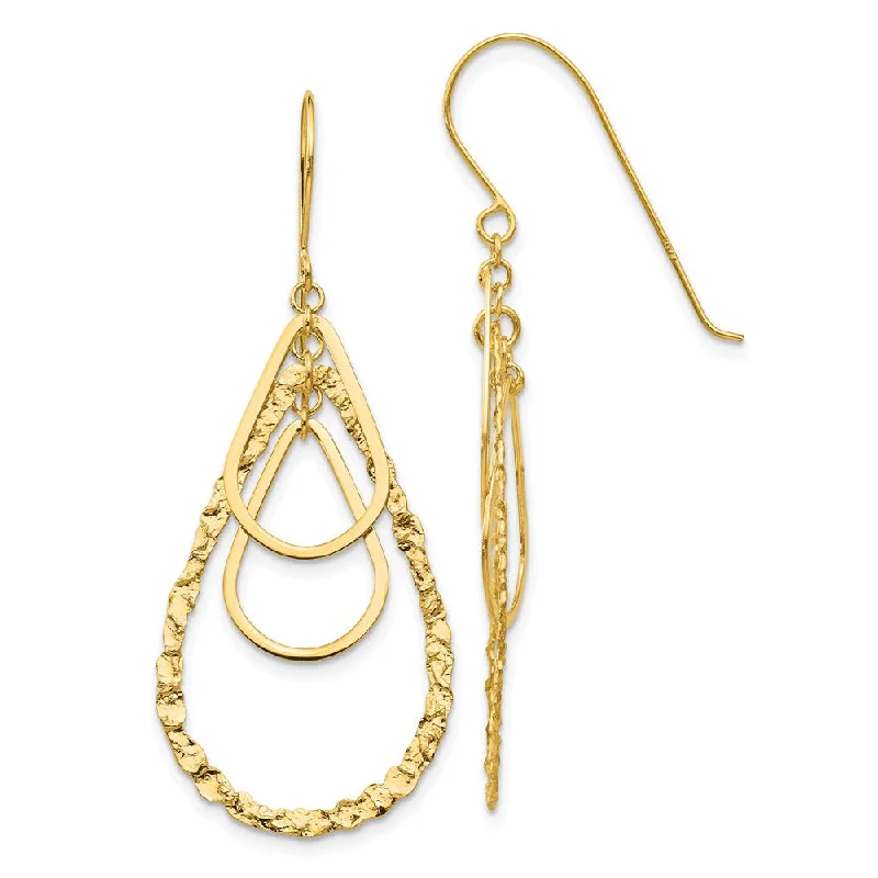 Ladies earrings Mother’s Day-Triple Teardrop Dangle Earrings in 14k Yellow Gold