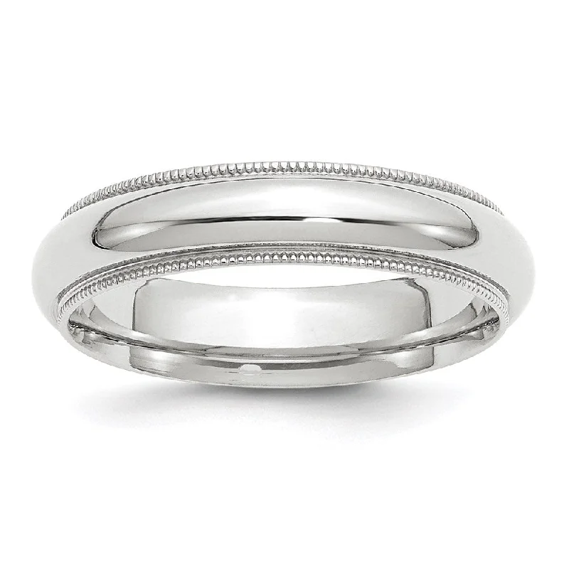 Ladies ring e-commerce sites-5mm 10K White or Yellow Gold Half Round Milgrain Comfort Fit Band