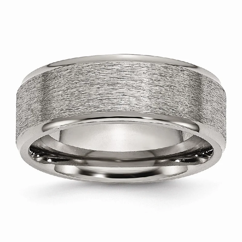 Ladies ring sentimental value-Titanium Ridged Edge 8mm Brushed Finish Comfort Fit Band