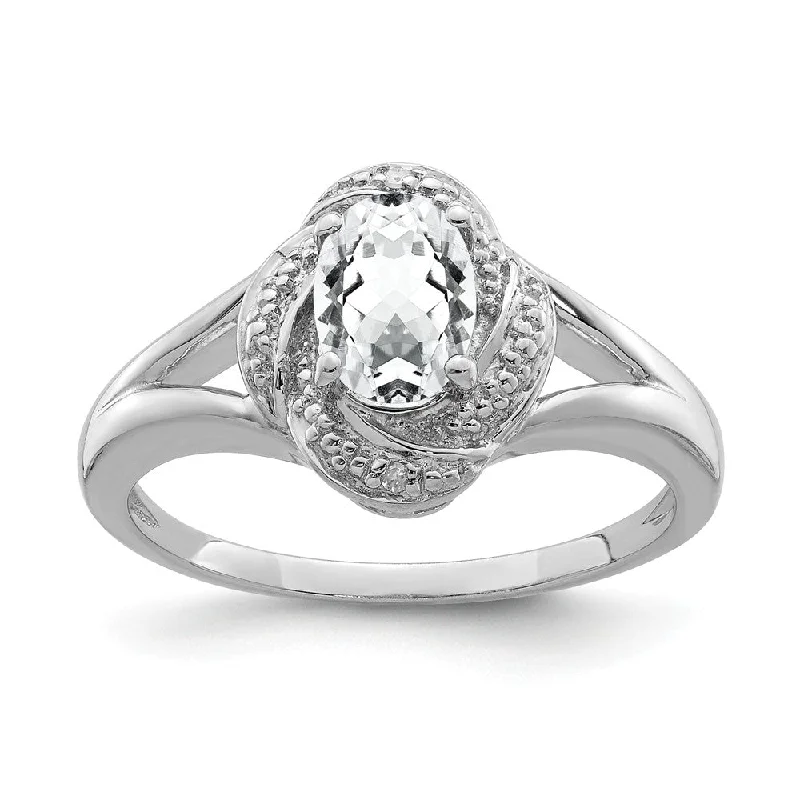 Ladies ring classic styles-Sterling Silver .01 Ctw Diamond and Oval White Topaz Ring