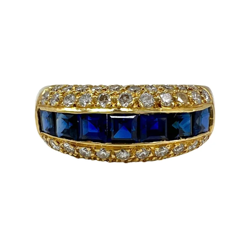 Ladies ring gold styles-Jacob Marshak 7 Square Sapphire and Pave Set Diamond Ring