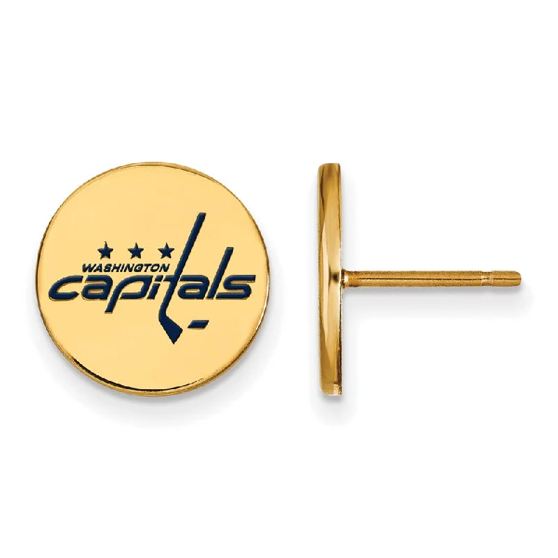 Ladies earrings chandelier style-SS 14k Yellow Gold Plated NHL Capitals SM Enamel Post Earrings