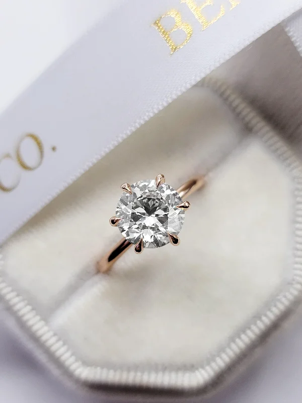 Ladies engagement rings proposal tips-2.01 Carats Lab Grown Round Brilliant Cut Solitaire Diamond Engagement Ring in Rose Gold