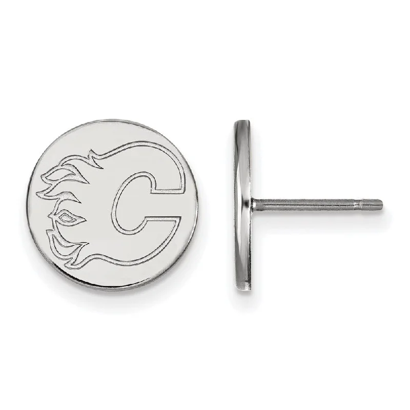 Ladies earrings gothic appeal-Sterling Silver NHL Calgary Flames Small Disc Post Earrings