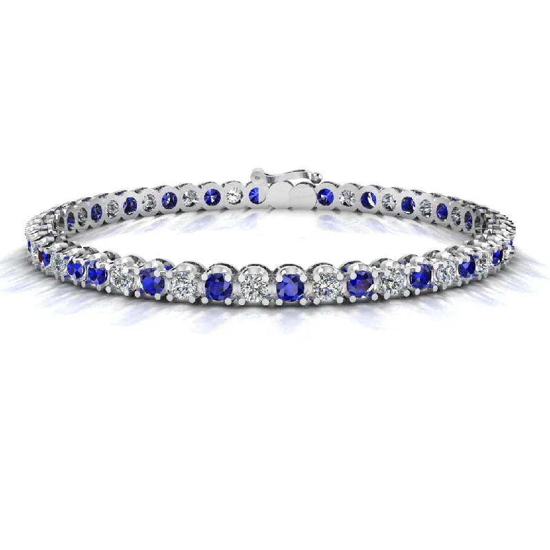 Ladies bracelets chain designs-Round Brilliant Diamond and Sapphire Bracelet BR45558DS