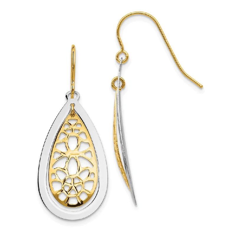 Ladies earrings Christmas styles-Two-Tone Double Teardrop Dangle Earrings in 14k Gold