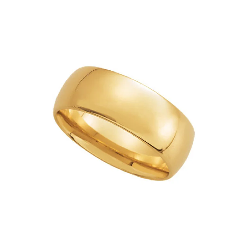 Ladies ring geometric shapes-7mm Light Domed Comfort Fit Wedding Band in 14k Yellow Gold