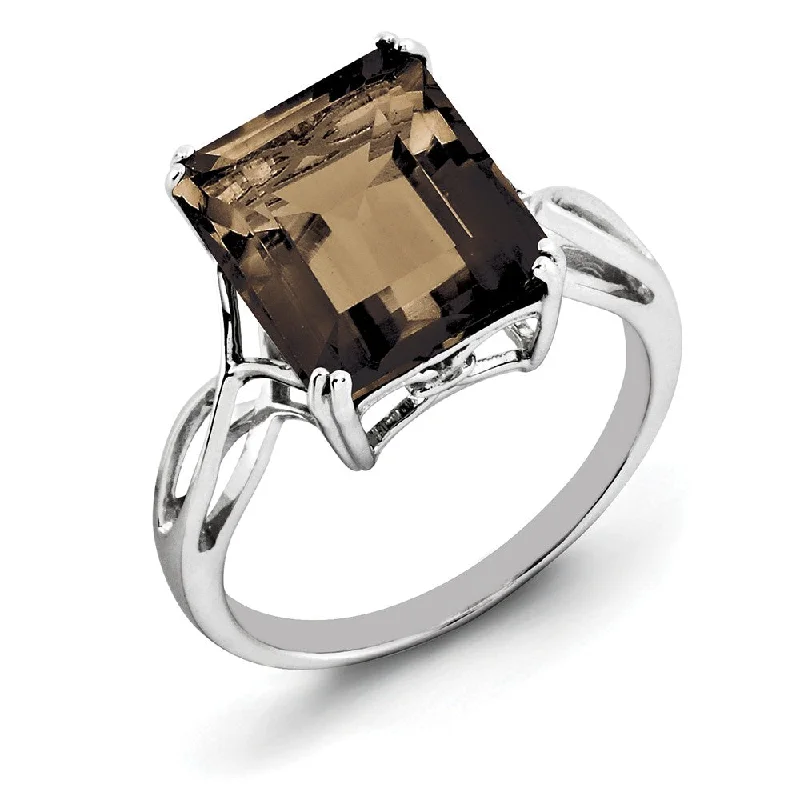 Ladies ring office style-Octagonal Smokey Quartz Ring in Sterling Silver