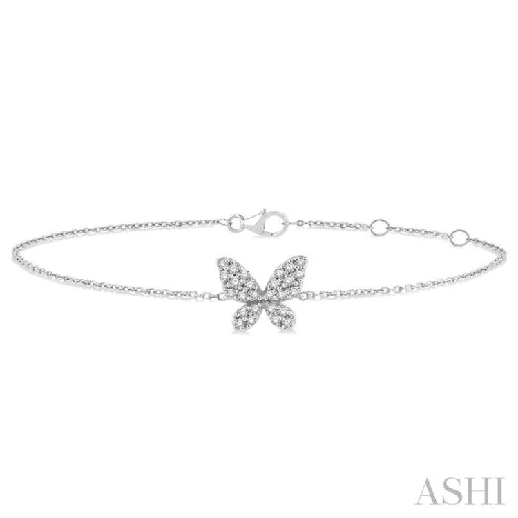 Ladies bracelets collectible items-1/6 ctw Petite Butterfly Round Cut Diamond Fashion Bracelet in 10K White Gold