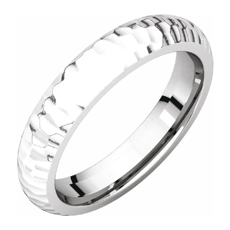 Ladies ring investment piece-4mm 14K White Gold Hammered Half Round Comfort Fit Band