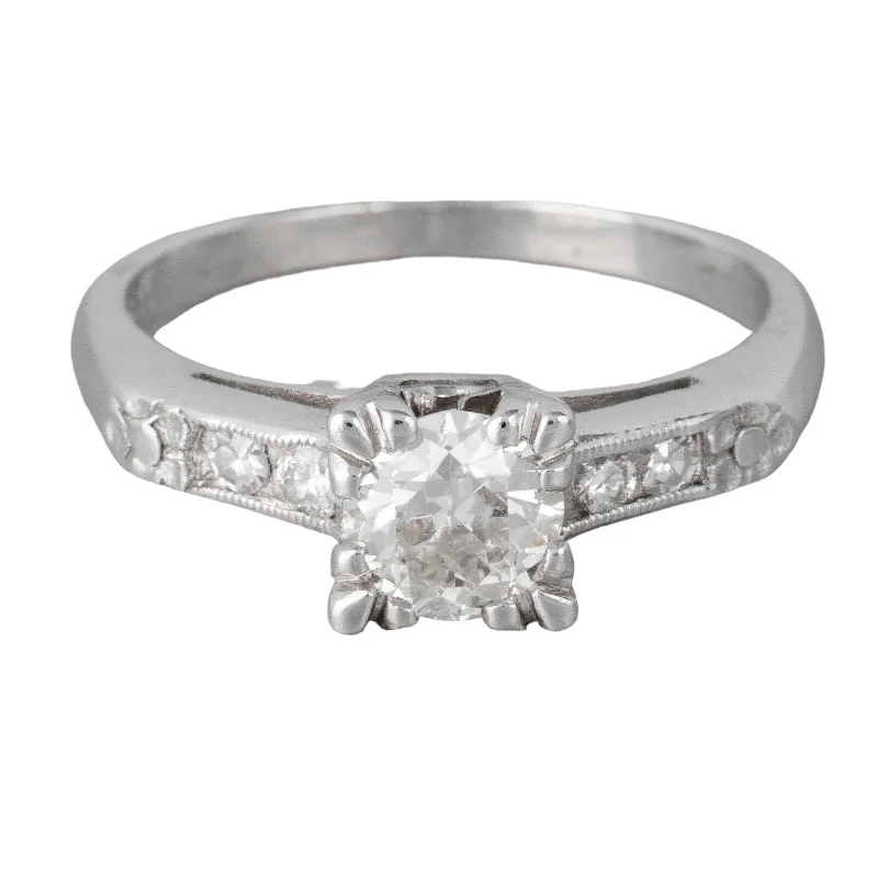 Ladies engagement rings dainty looks-Antique Art Deco 14k White Gold Diamond Bridal Engagement Ring 0.85ctw