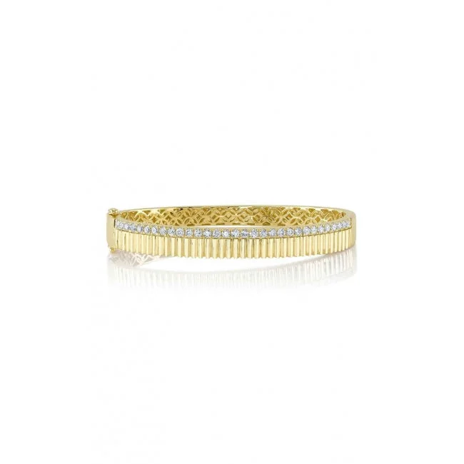 Ladies bracelets celebrity looks-Yellow Gold Diamond Hinge Bangle Bracelet