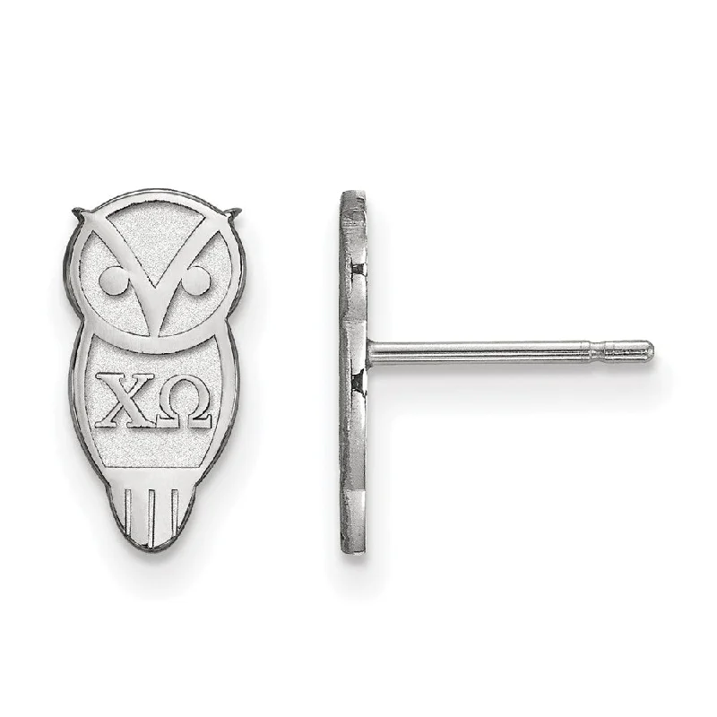 Ladies earrings minimalist trend-Sterling Silver Chi Omega XS Greek Owl Post Earrings