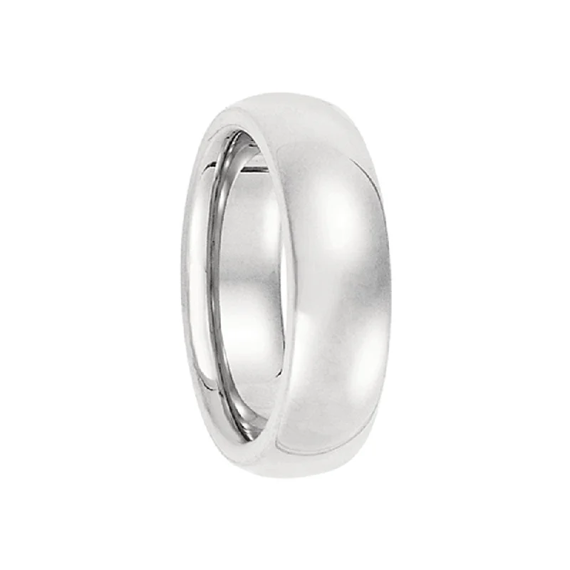 Ladies ring hypoallergenic-6mm Heavy Polished Domed Comfort Fit 14k White Gold Band