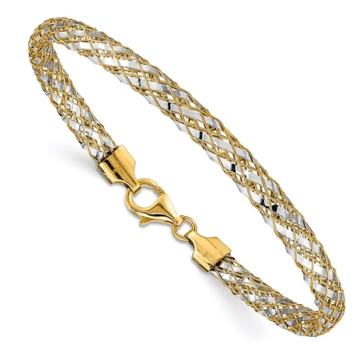 Ladies bracelets online stores-14K with Rhodium Woven Mesh Bracelet