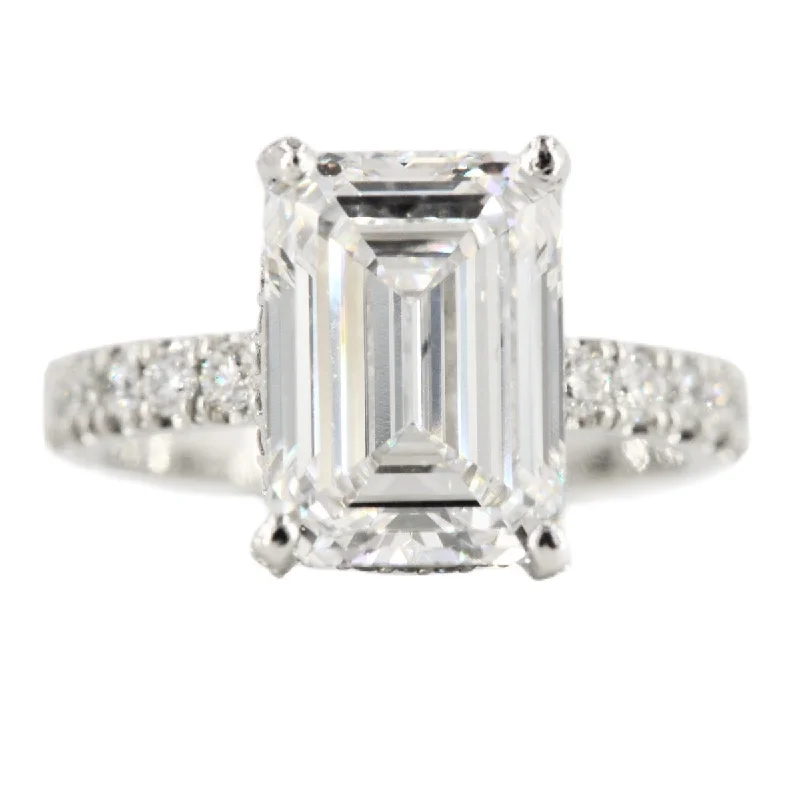 Ladies engagement rings three-stone-Custom 4 Carat Emerald Cut Engagement Ring