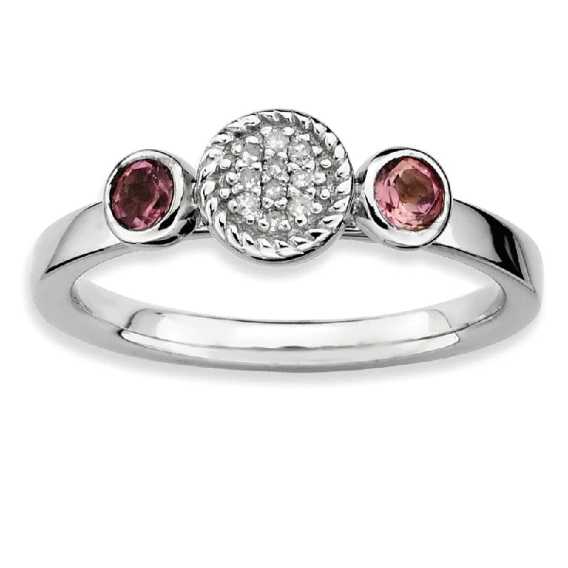 Ladies ring modern design-Sterling Silver Stackable Pink Tourmaline & .05 Ctw HI/I3 Diamond Ring