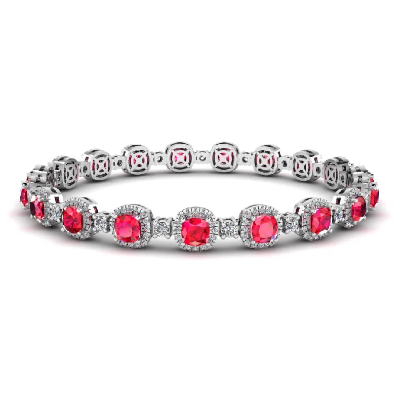 Ladies bracelets minimalist trend-Cushion Shape 8.5 Carat Ruby Featuring Diamond Halo Bracelet BRHACCR