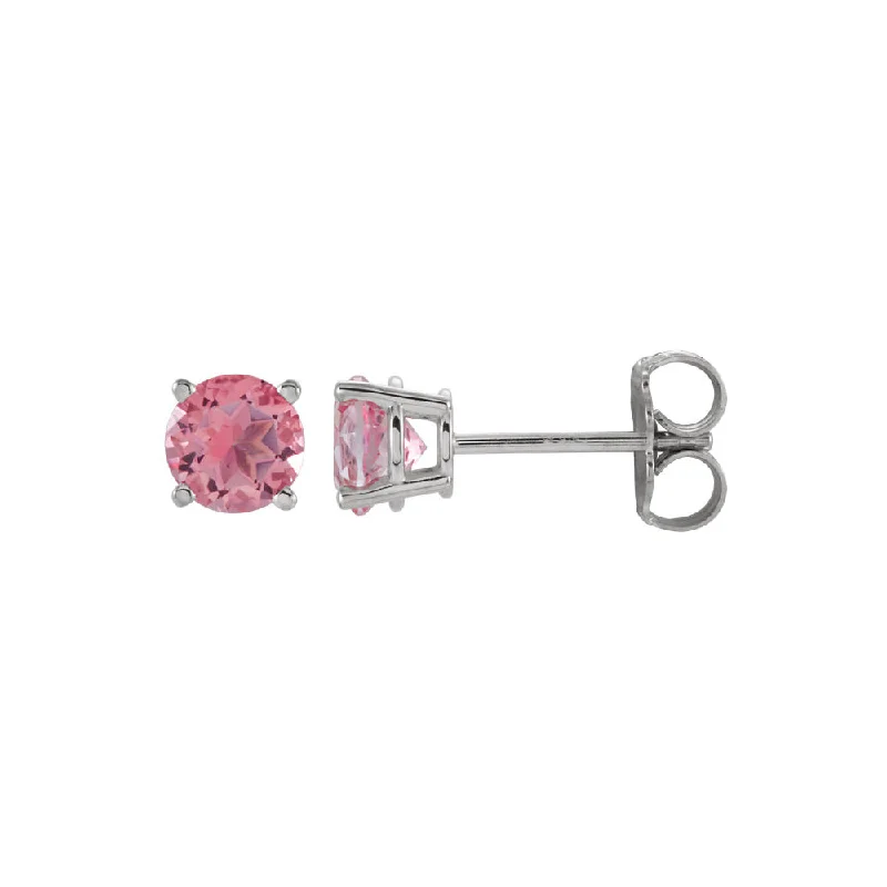 Ladies earrings modern designs-5mm Round Pink Tourmaline Stud Earrings in 14k White Gold