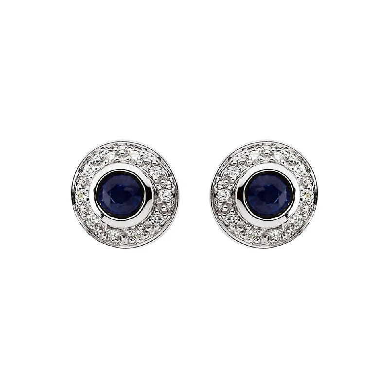 Ladies earrings European flair-Genuine Sapphire & Diamond Halo Style Post Earrings in 14k White Gold