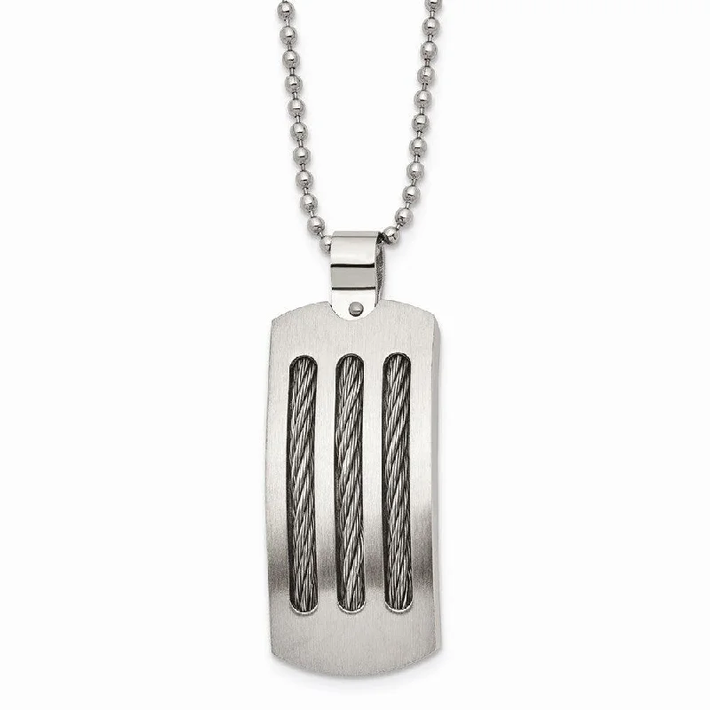 Ladies necklaces sapphire pendants-Stainless Steel Brushed and Polished Curved with Cable Necklace