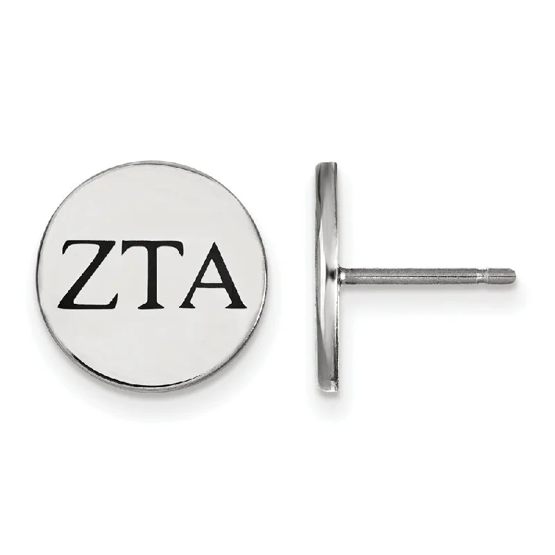 Ladies earrings classic styles-Sterling Silver & Black Enamel Zeta Tau Alpha Post Earrings