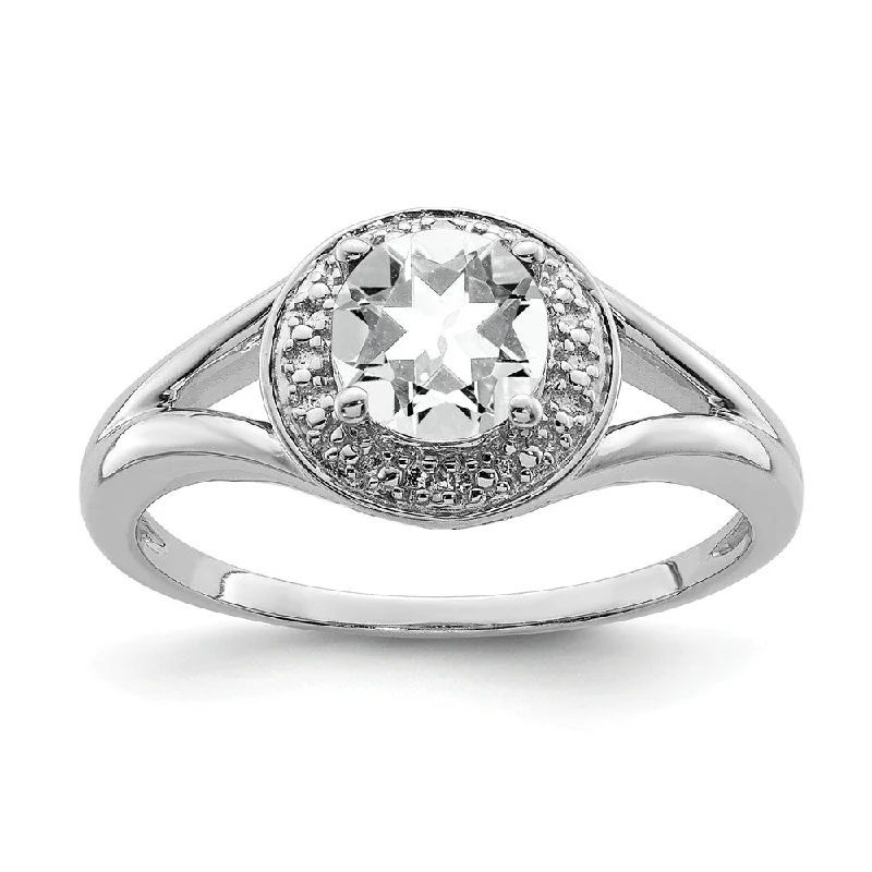 Ladies ring modern design-Sterling Silver .01 Ctw Diamond & Round White Topaz Ring