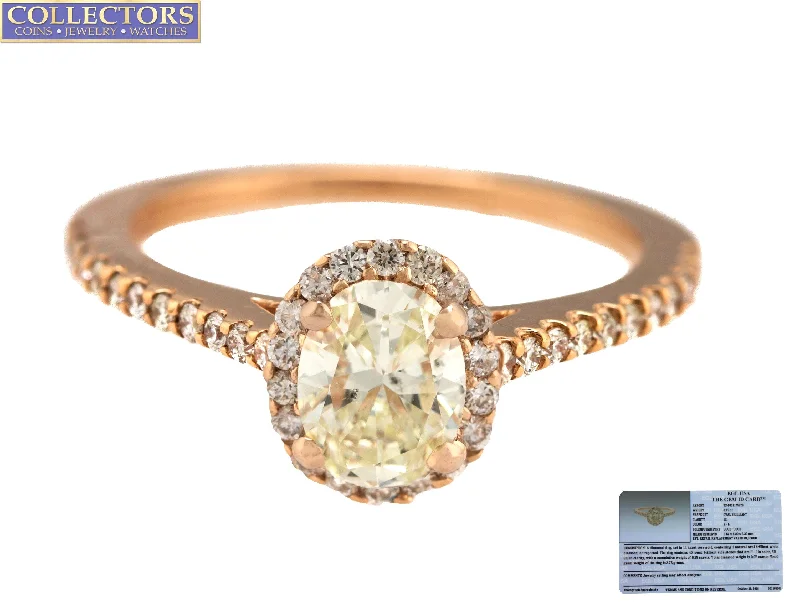 Ladies engagement rings unique styles-Ladies 14K Rose Gold 0.72 CT K-L SI1 Oval Brilliant Diamond Engagement Ring EGL